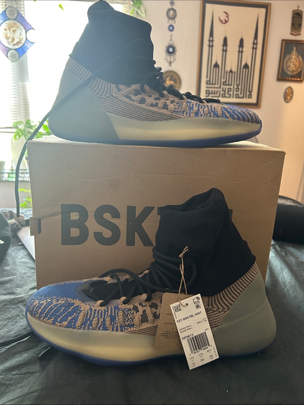 Y-3 High-Top Knit Sneakers in Blue, Black and Tan